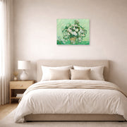 Unframed poster print of Vincent van Gogh's Roses 2 displayed on a wall in a bedroom
