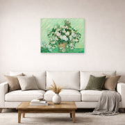 Unframed poster print of Vincent van Gogh's Roses 2 displayed on a wall in a living room
