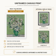 Vincent van Gogh - Roses canvas print size comparison and framing display infographic