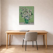 Gallery-wrapped canvas print of Vincent van Gogh's Roses displayed on a wall in a home office