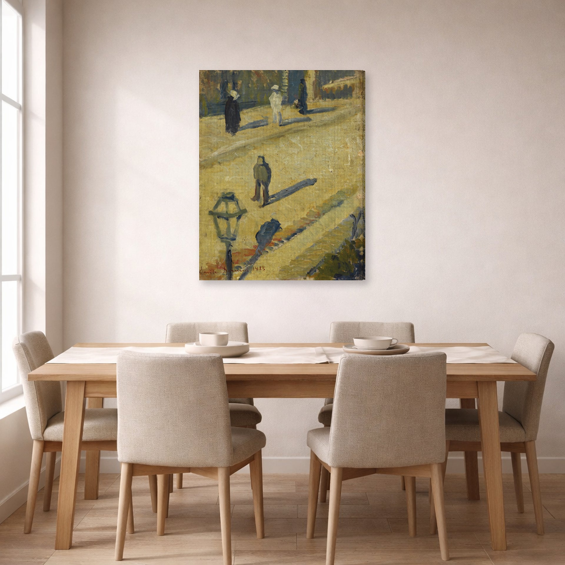 Gallery-wrapped canvas print of Vincent van Gogh's Scene De Rue displayed on a wall in a dining room