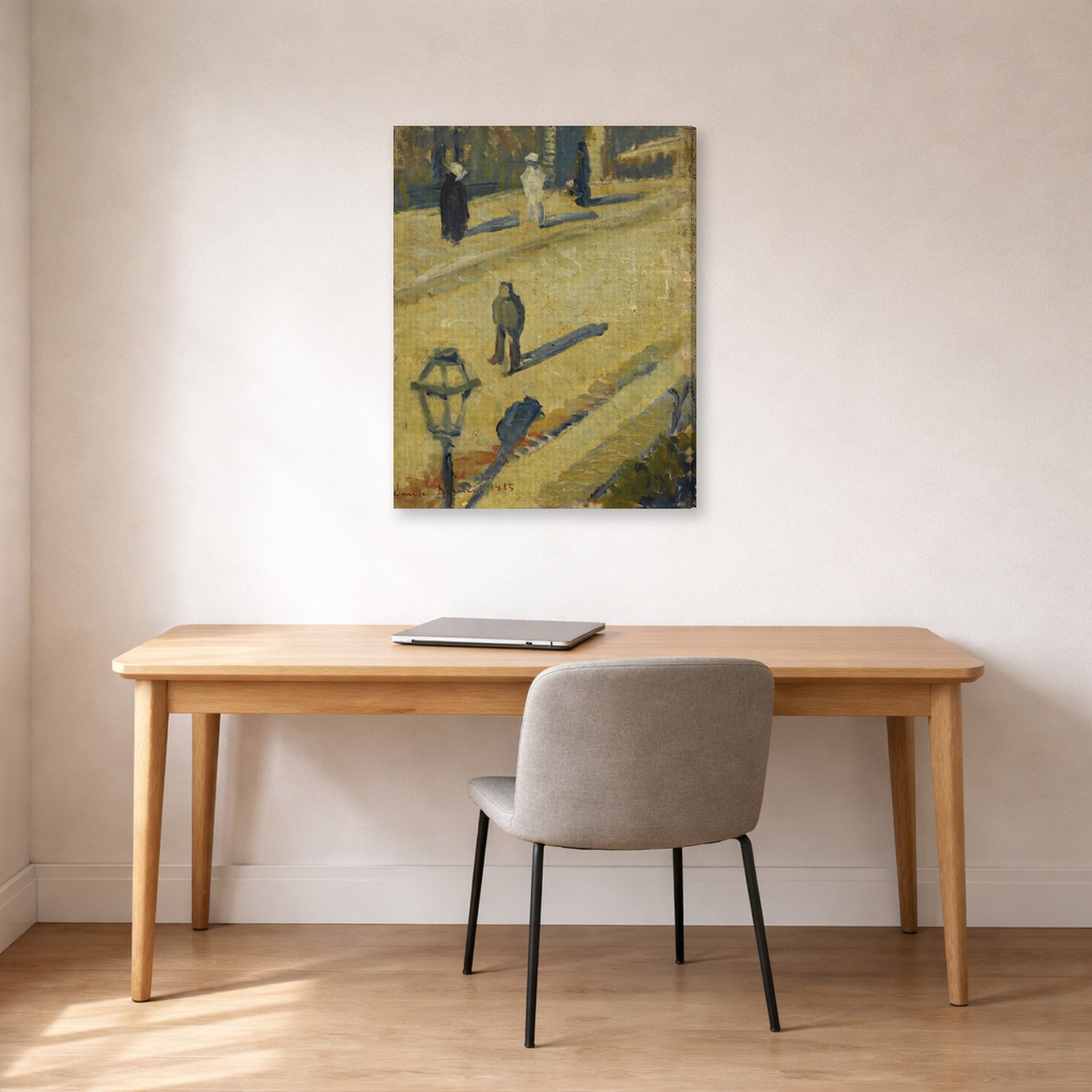 Gallery-wrapped canvas print of Vincent van Gogh's Scene De Rue displayed on a wall in a home office