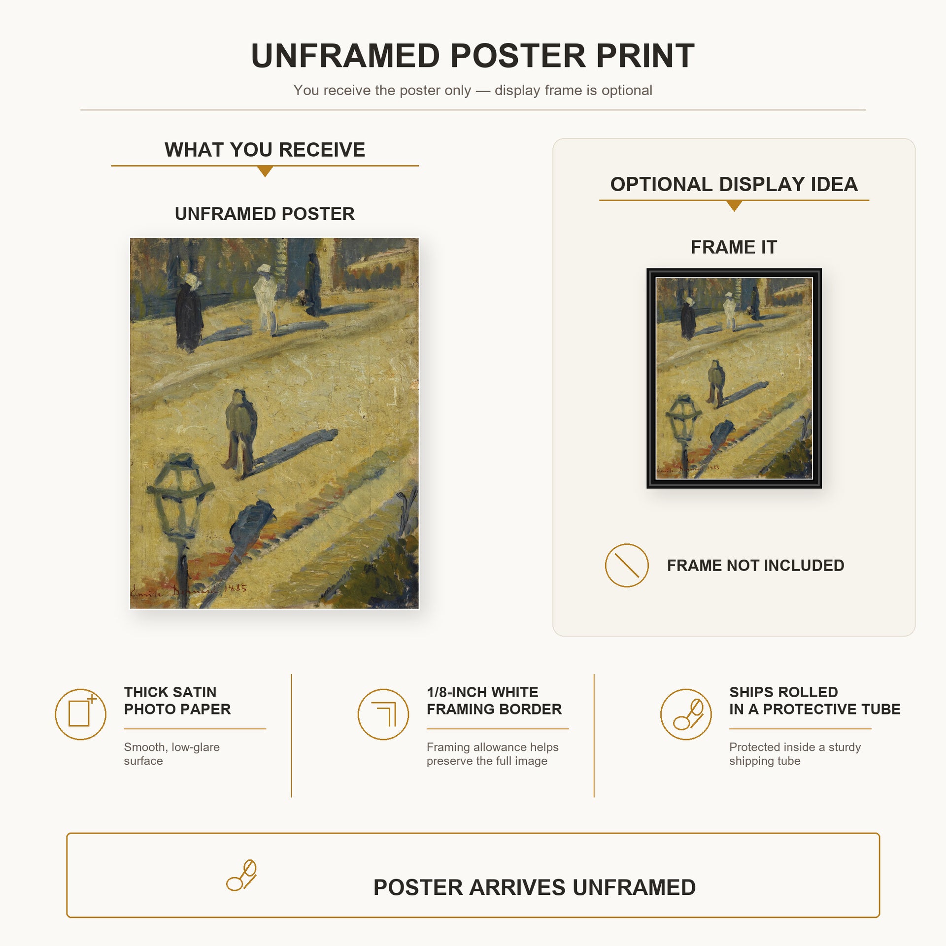 Vincent van Gogh - Scene De Rue poster print size comparison and framing display infographic
