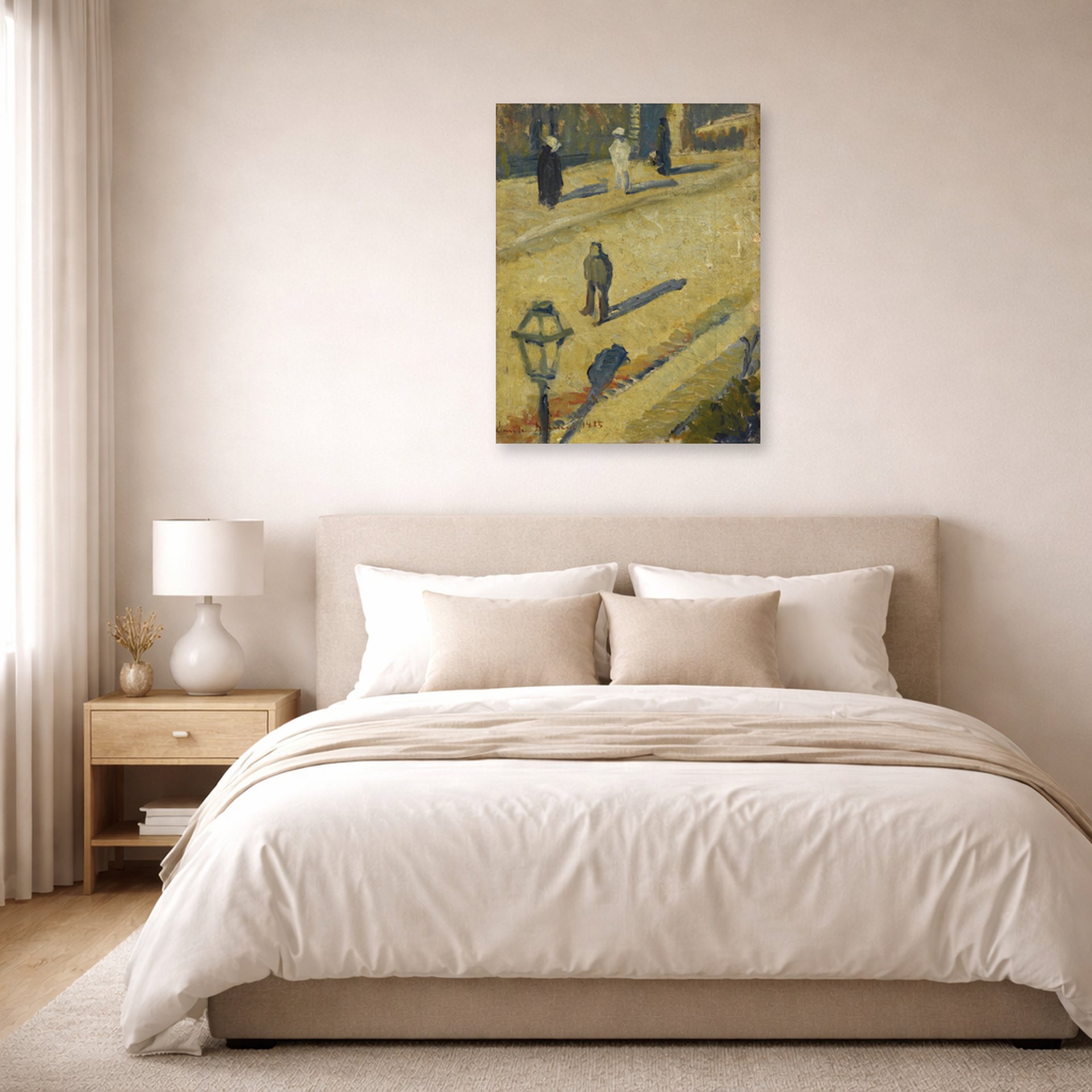 Unframed poster print of Vincent van Gogh's Scene De Rue displayed on a wall in a bedroom