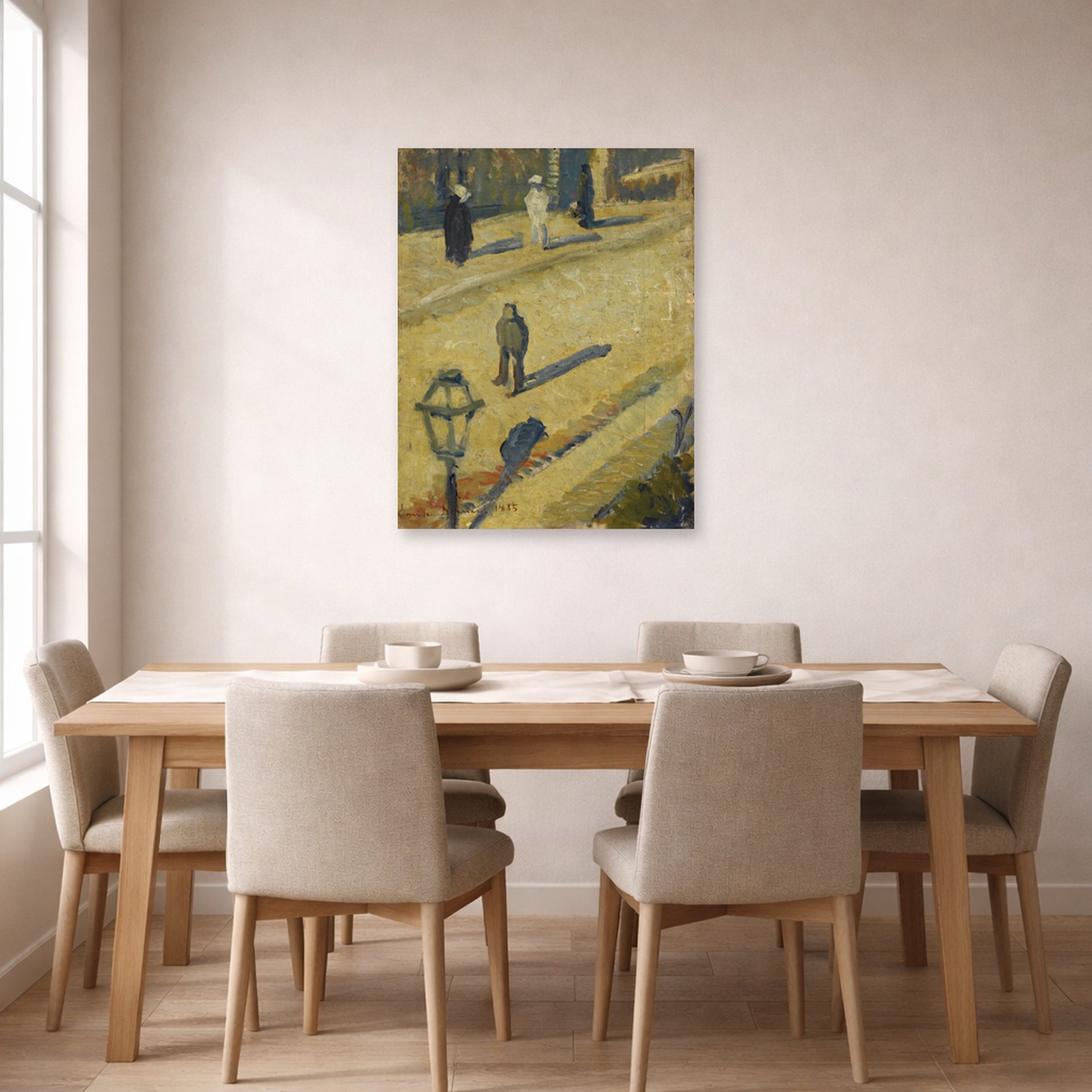 Unframed poster print of Vincent van Gogh's Scene De Rue displayed on a wall in a dining room