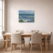 Gallery-wrapped canvas print of Vincent van Gogh's Seascape Near Les Saintes Maries De La Mer displayed on a wall in a dining room