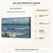 Vincent van Gogh - Seascape Near Les Saintes Maries De La Mer gallery wrap canvas construction and hanging details infographic