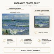 Vincent van Gogh - Seascape Near Les Saintes Maries De La Mer poster print size comparison and framing display infographic