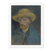 Vincent van Gogh's 'Self Portrait with Straw Hat and Pipe' painting reproduced as a rolled canvas print