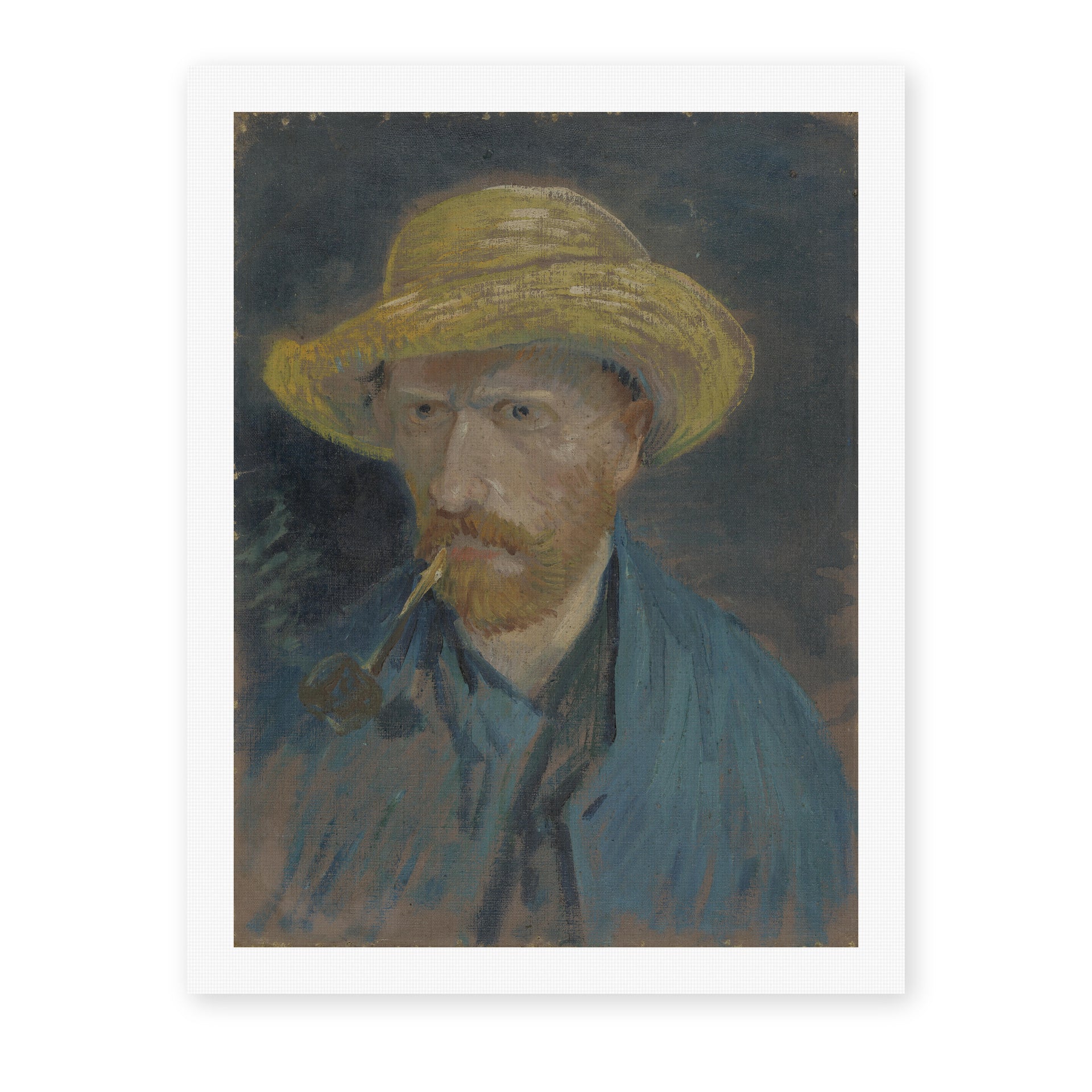 Vincent van Gogh's 'Self Portrait with Straw Hat and Pipe' painting reproduced as a rolled canvas print