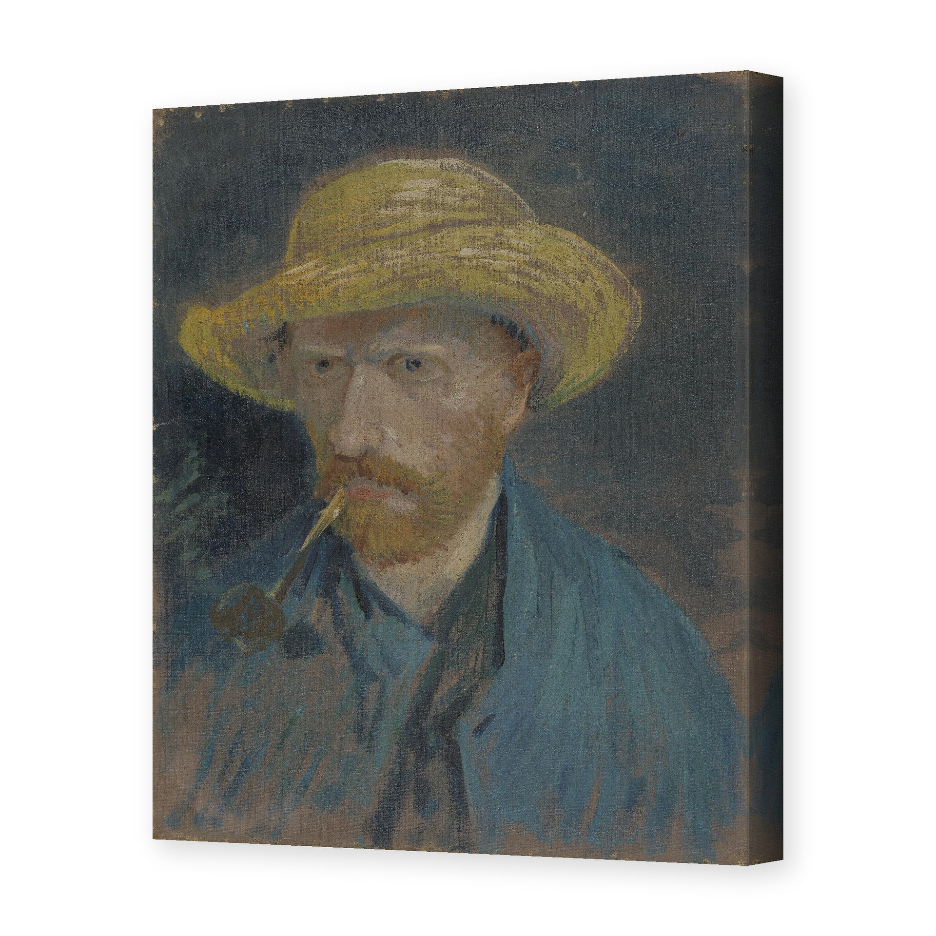 Vincent van Gogh's 'Self Portrait with Straw Hat and Pipe' painting reproduced as a gallery-wrapped canvas print