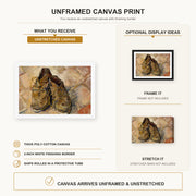 Vincent van Gogh - Shoes canvas print size comparison and framing display infographic