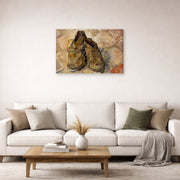 Gallery-wrapped canvas print of Vincent van Gogh's Shoes displayed on a wall in a living room