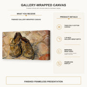 Vincent van Gogh - Shoes gallery wrap canvas construction and hanging details infographic