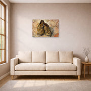 Unframed poster print of Vincent van Gogh's Shoes displayed on a wall in a living room