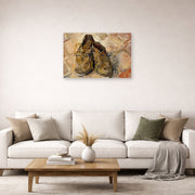 Unframed poster print of Vincent van Gogh's Shoes displayed on a wall in a living room