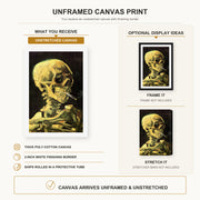 Vincent van Gogh - Skull with Burning Cigarette canvas print size comparison and framing display infographic