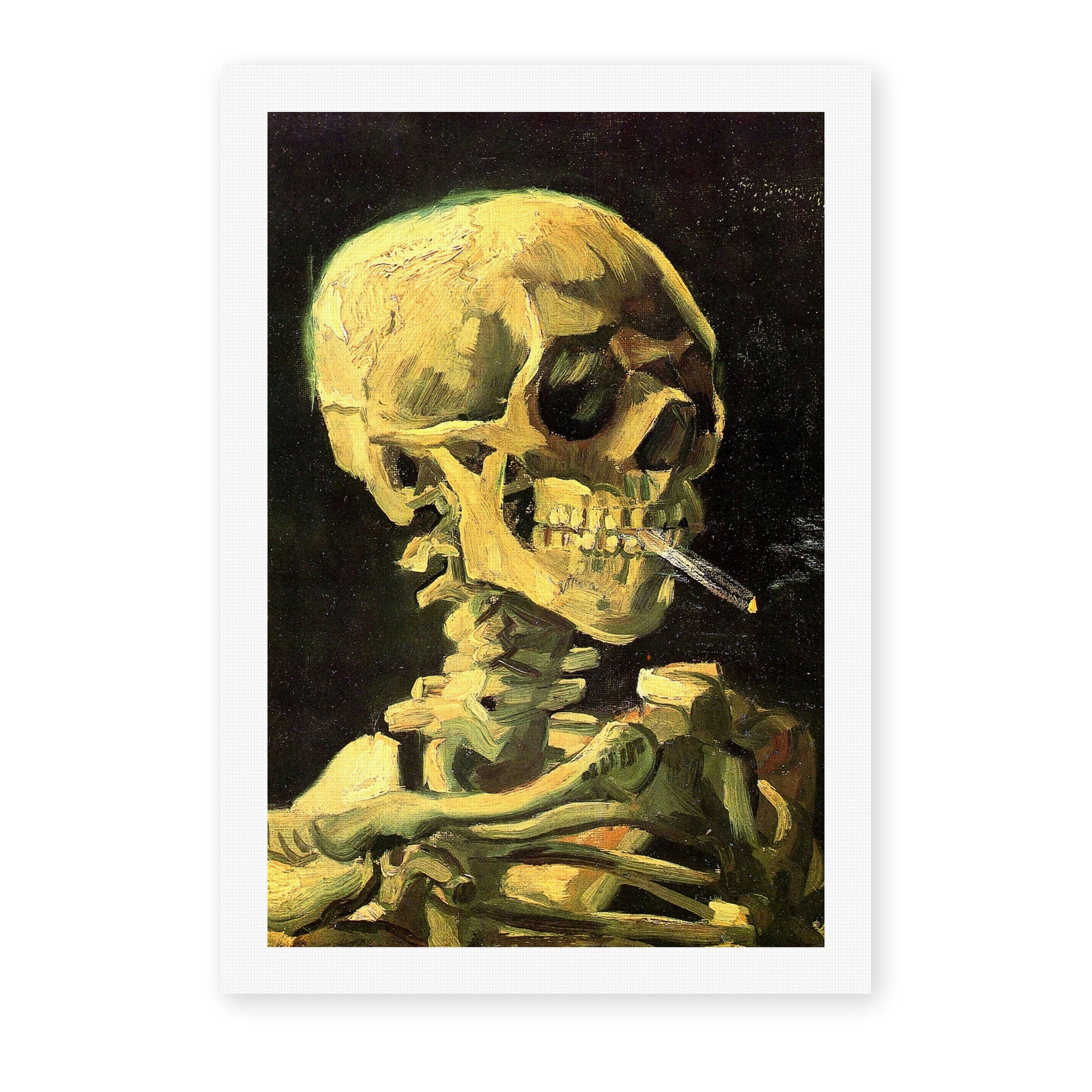 Vincent van Gogh's 'Skull with Burning Cigarette' painting reproduced as a rolled canvas print