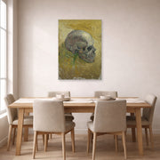 Unframed poster print of Vincent van Gogh's Skull displayed on a wall in a dining room