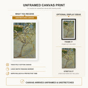 Vincent van Gogh - Small Pear Tree in Blossom canvas print size comparison and framing display infographic