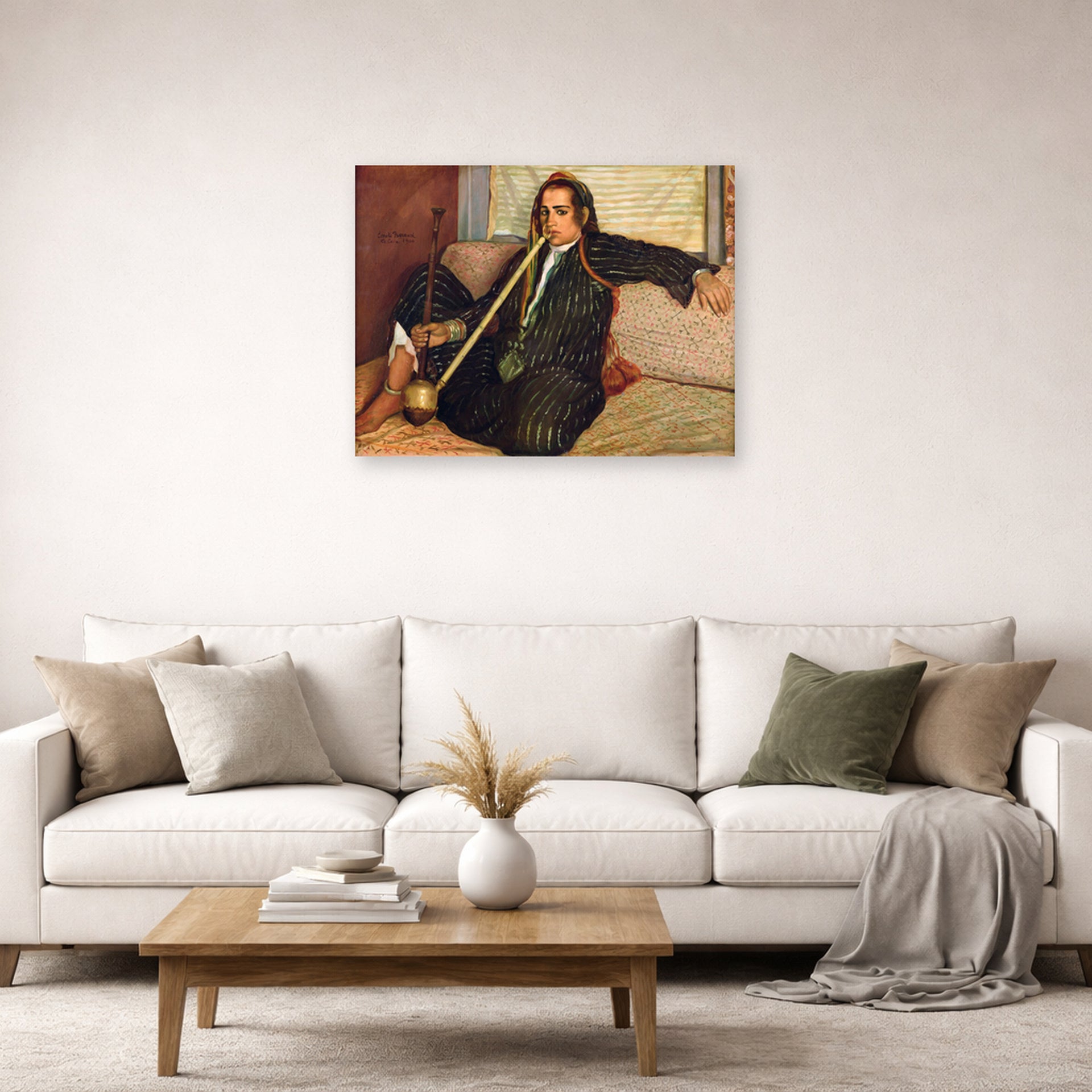 Unframed poster print of Vincent van Gogh's Smoking Hashish displayed on a wall in a living room