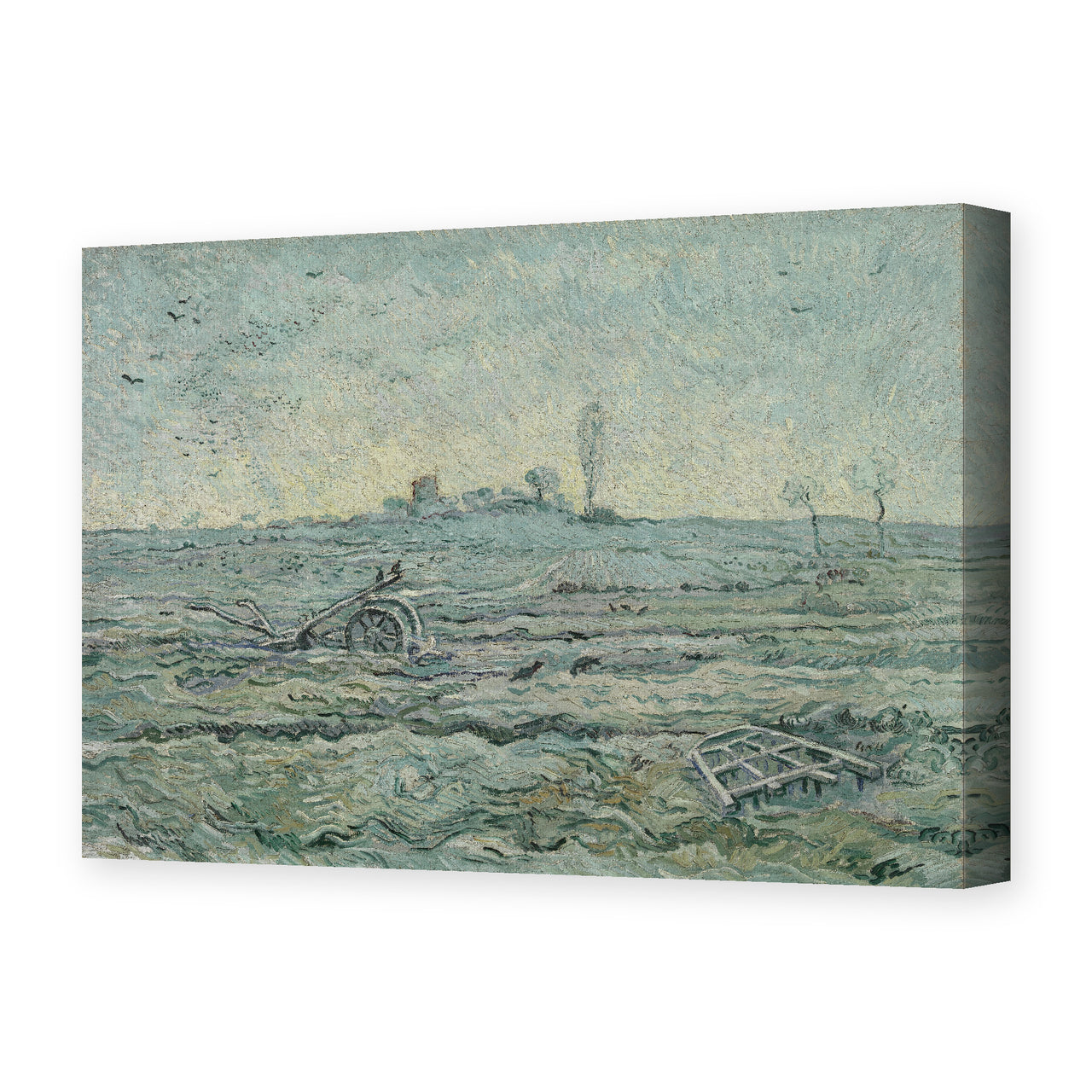 Vincent van Gogh's 'Snow Covered Field with a Harrow (after Millet)' painting reproduced as a gallery-wrapped canvas print
