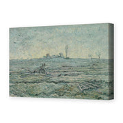 Vincent van Gogh's 'Snow Covered Field with a Harrow (after Millet)' painting reproduced as a gallery-wrapped canvas print