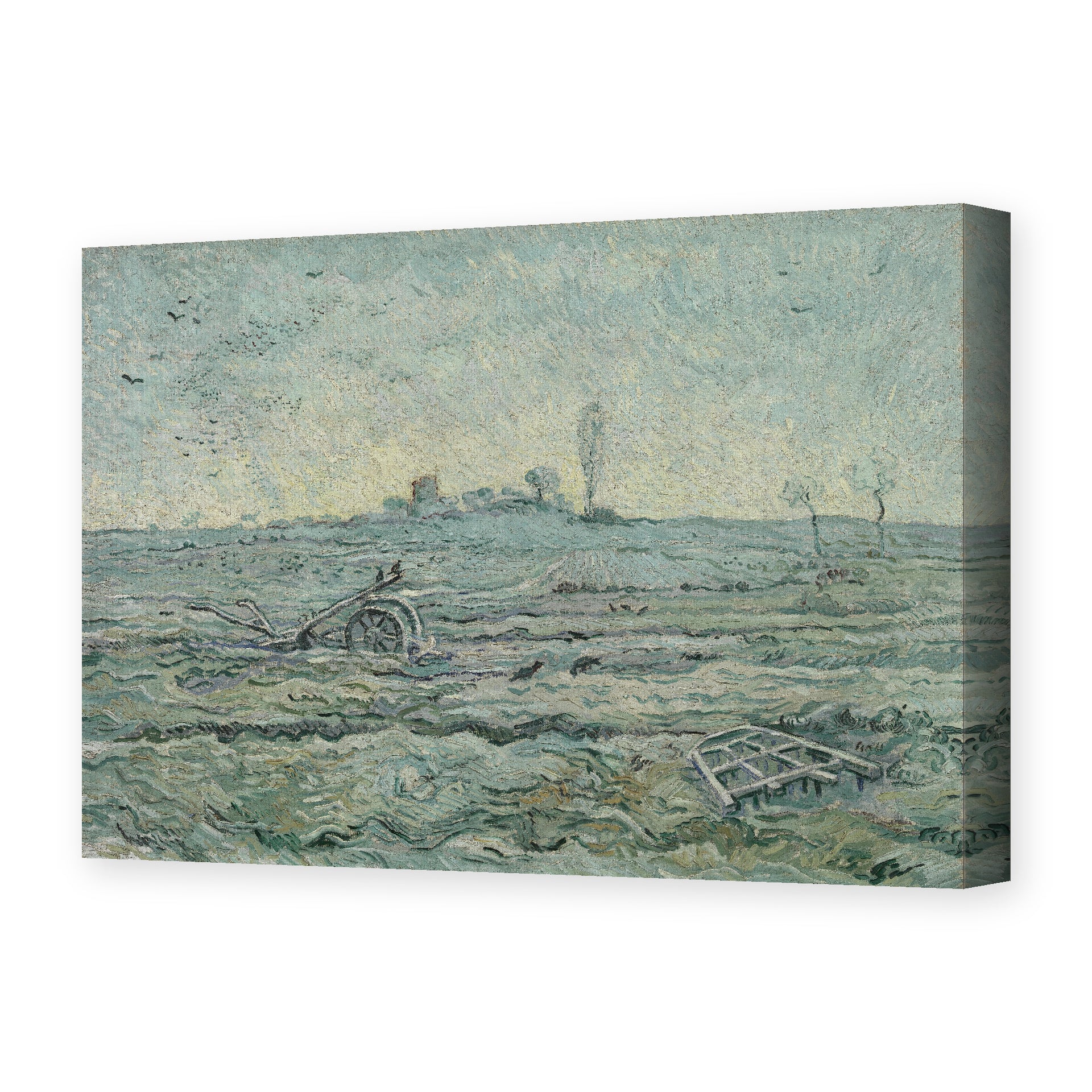 Vincent van Gogh's 'Snow Covered Field with a Harrow (after Millet)' painting reproduced as a gallery-wrapped canvas print