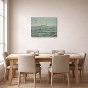 Gallery-wrapped canvas print of Vincent van Gogh's Snow Covered Field with a Harrow (after Millet) displayed on a wall in a dining room