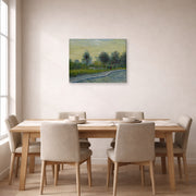 Gallery-wrapped canvas print of Vincent van Gogh's Square Saint Pierre at Sunset displayed on a wall in a dining room