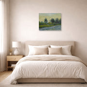 Unframed poster print of Vincent van Gogh's Square Saint Pierre at Sunset displayed on a wall in a bedroom