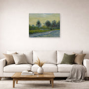 Unframed poster print of Vincent van Gogh's Square Saint Pierre at Sunset displayed on a wall in a living room