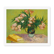 Vincent van Gogh's 'Still Life Vase with Oleanders and Books' painting reproduced as a rolled canvas print