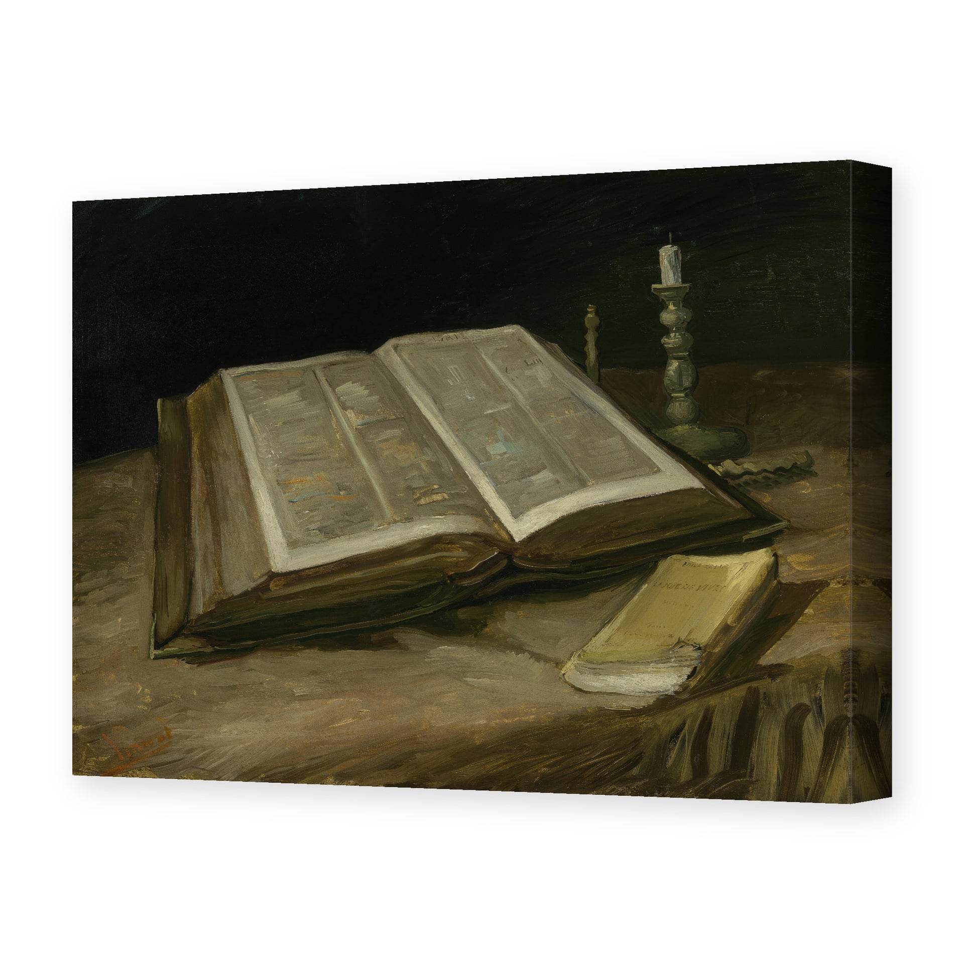 Vincent van Gogh's 'Still Life with Bible' painting reproduced as a gallery-wrapped canvas print