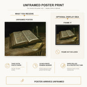 Vincent van Gogh - Still Life with Bible poster print size comparison and framing display infographic
