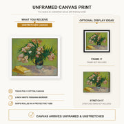 Vincent van Gogh - Still Life with Oleander canvas print size comparison and framing display infographic