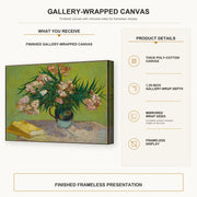 Vincent van Gogh - Still Life with Oleander gallery wrap canvas construction and hanging details infographic