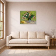 Unframed poster print of Vincent van Gogh's Still Life with Oleander displayed on a wall in a living room