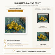 Vincent van Gogh - Still Life with Quinces Pears canvas print size comparison and framing display infographic