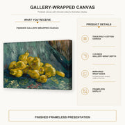 Vincent van Gogh - Still Life with Quinces Pears gallery wrap canvas construction and hanging details infographic