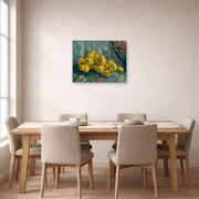 Unframed poster print of Vincent van Gogh's Still Life with Quinces Pears displayed on a wall in a dining room