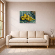 Unframed poster print of Vincent van Gogh's Still Life with Quinces Pears displayed on a wall in a living room