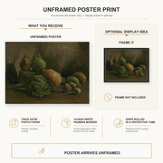 Vincent van Gogh - Still Life with Vegetables and Fruit poster print size comparison and framing display infographic
