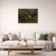 Unframed poster print of Vincent van Gogh's Still Life with Vegetables and Fruit displayed on a wall in a living room