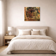 Gallery-wrapped canvas print of Vincent van Gogh's Study of Pine Trees displayed on a wall in a bedroom