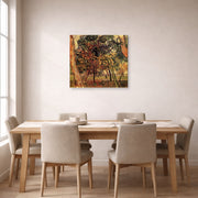 Gallery-wrapped canvas print of Vincent van Gogh's Study of Pine Trees displayed on a wall in a dining room