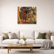 Unframed poster print of Vincent van Gogh's Study of Pine Trees displayed on a wall in a living room
