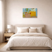 Gallery-wrapped canvas print of Vincent van Gogh's The Bedroom displayed on a wall in a bedroom
