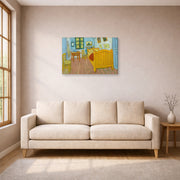 Gallery-wrapped canvas print of Vincent van Gogh's The Bedroom displayed on a wall in a bedroom