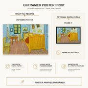 Vincent van Gogh - The Bedroom poster print size comparison and framing display infographic